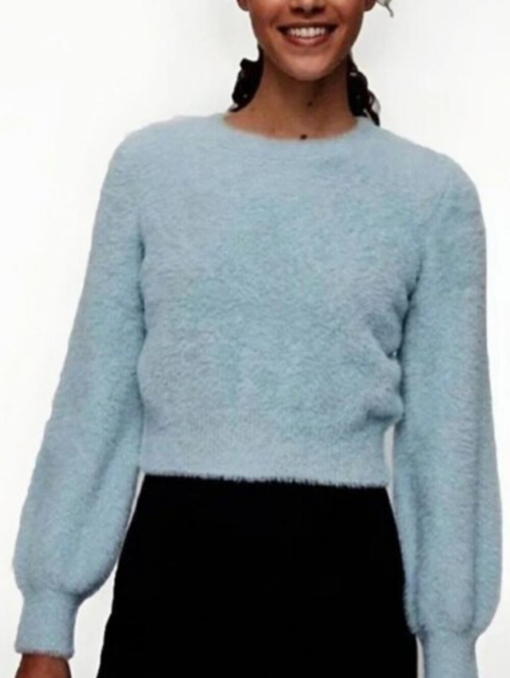 Sunday Best Light Blue Fuzzy Crewneck Sweater
